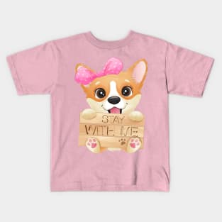 Cute little corgi holding a signboard tshirt Kids T-Shirt